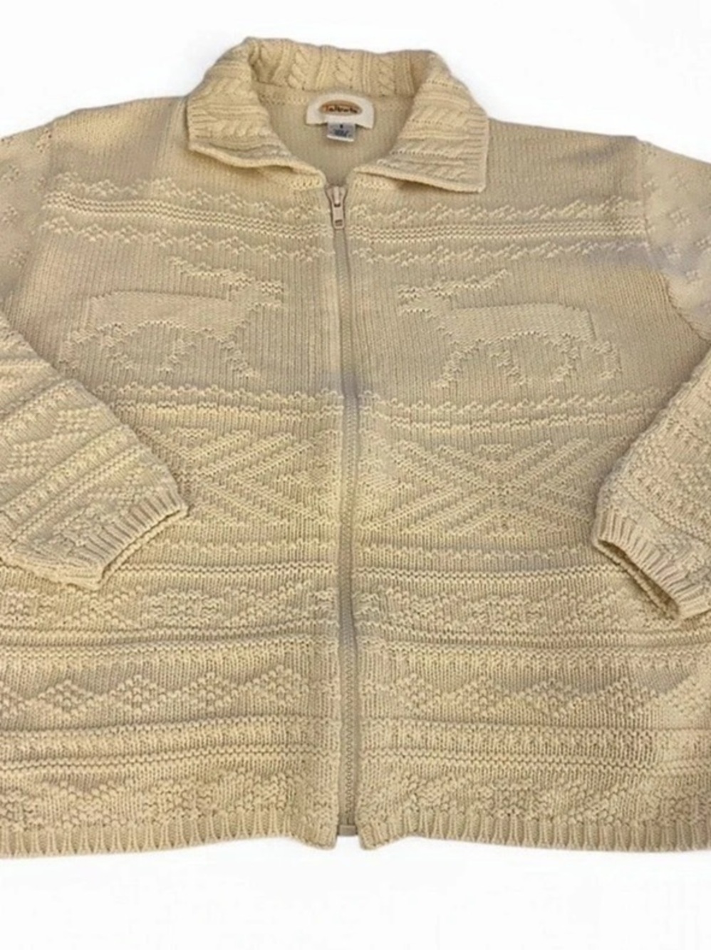 Talbots Cotton Textured Zip Sweater Size Small